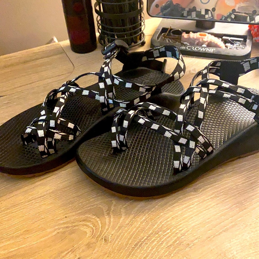 Chaco Black and White Strappy Sport Sandals